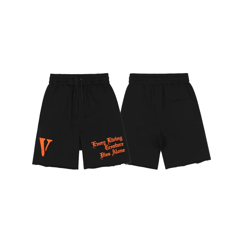 Vlone Gothic Logo Graphic Sweatshorts - Black/Orange