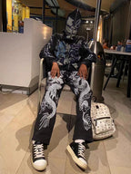 Streetwear Graphic Skeleton Full-Zip Hoodie - Black/Blue