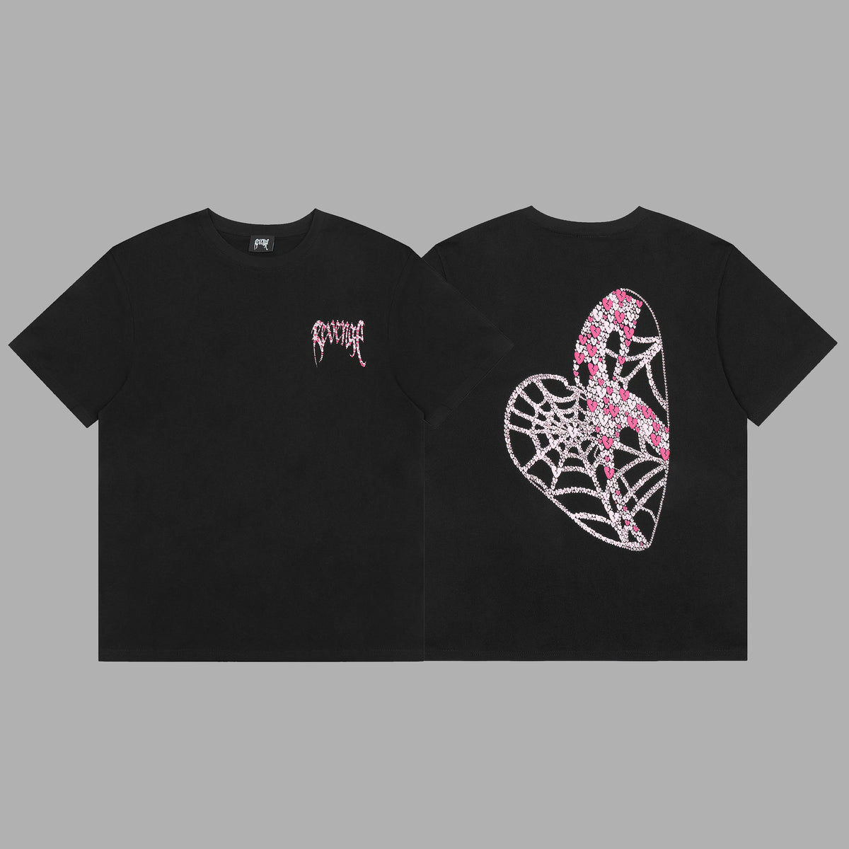 Revenge Pink Spiderweb Heart Graphic Short Sleeve T-Shirt