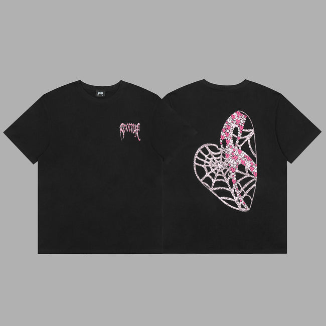 Revenge Pink Spiderweb Heart Graphic Short Sleeve T-Shirt Hover Image