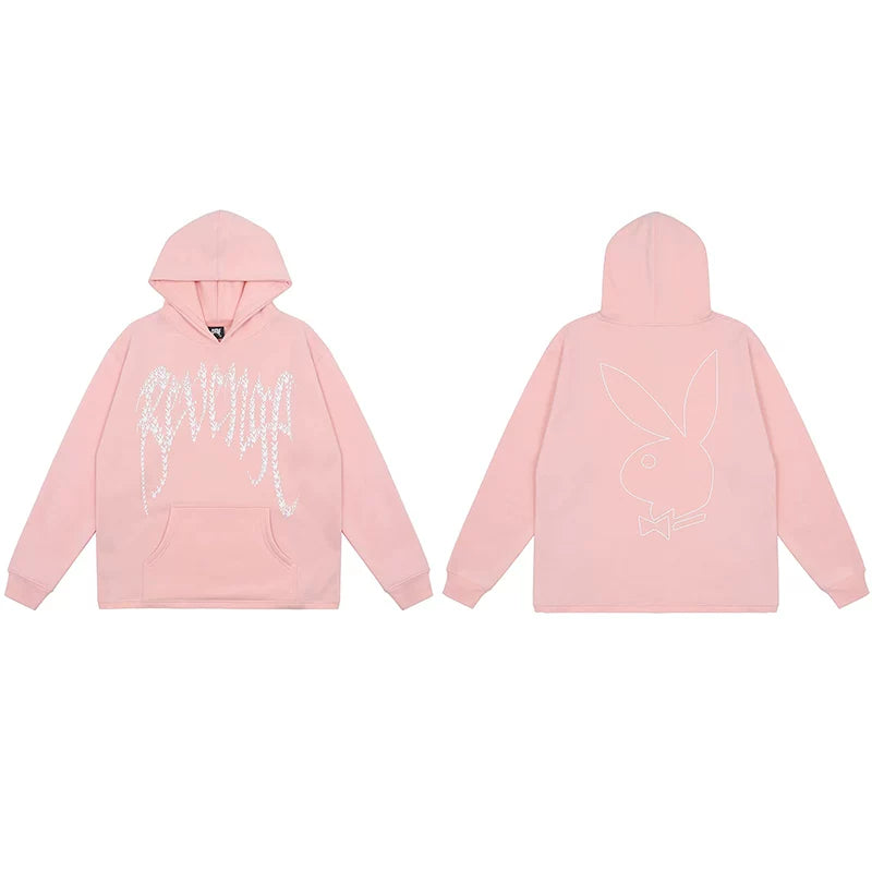 Revenge x Playboy Rhinestone / Outline Bunny Arch Logo Pullover Hoodie Pink