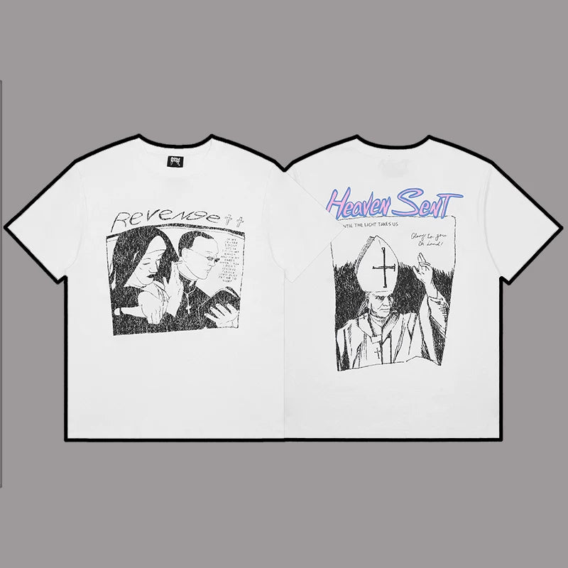 Revenge "Heaven Sent" Religious Graphic Short Sleeve T-Shirt (White)