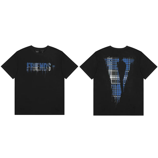 Vlone Plaid Drip Graphic T-Shirt - Black/Blue Hover Image