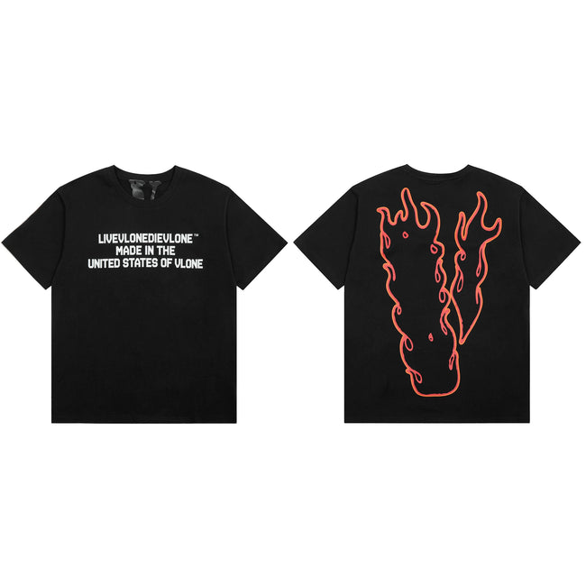 Vlone Flame Outline Graphic T-Shirt - Black/Red Hover Image