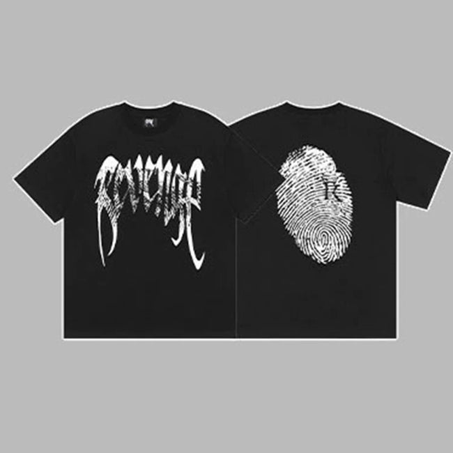 Revenge White Arch Logo & Fingerprint Graphic Short Sleeve T-Shirt Hover Image