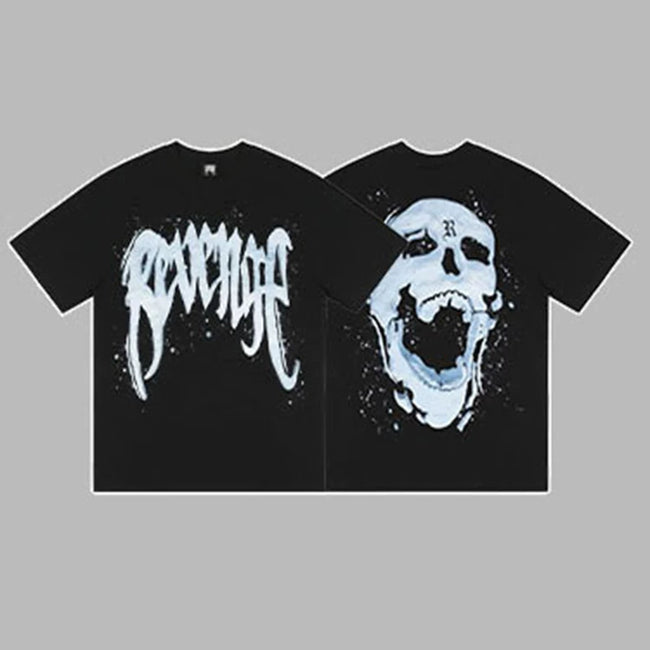 Revenge Silver & Blue Arch Logo & Smoke Skull Graphic Short Sleeve T-Shirt Hover Image