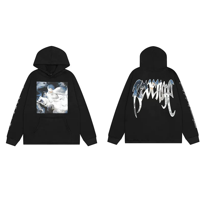 Revenge Angel Painting Blue Arch Logo Pullover Hoodie