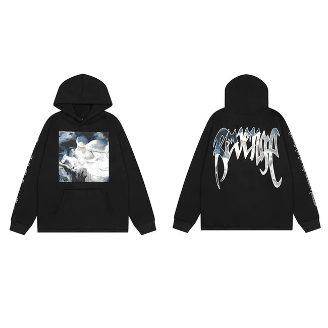 Revenge Angel Painting Blue Arch Logo Pullover Hoodie Hover Image