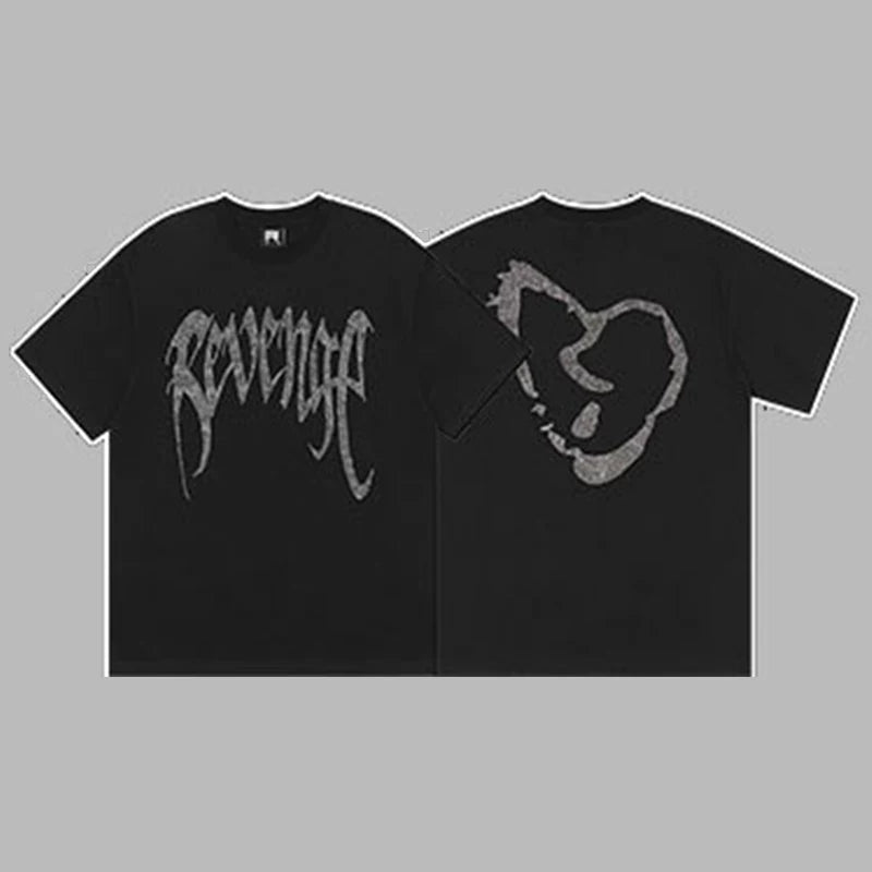 Revenge Arch Logo & Heart Outline Graphic Short Sleeve T-Shirt Black