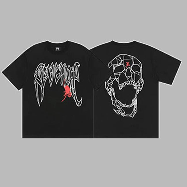 Revenge Arch Logo with Spider & Geometric Skull Graphic Short Sleeve T-Shirt Black Hover Image