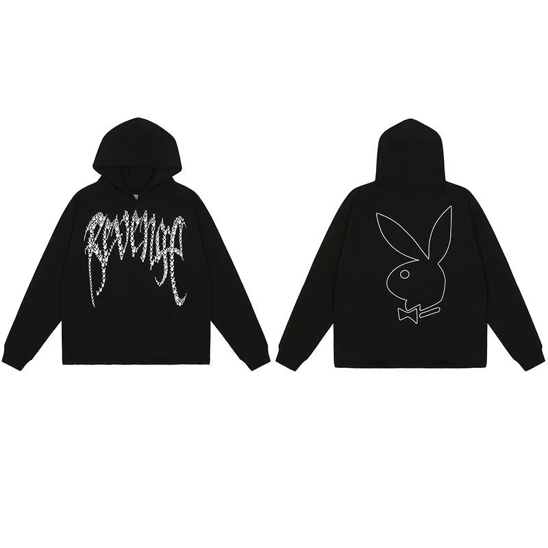 Revenge x Playboy Rhinestone / Outline Bunny Arch Logo Pullover Hoodie Black