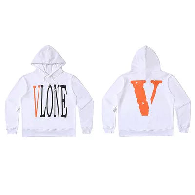 Vlone Classic Logo Graphic Hoodie - White/Orange Hover Image