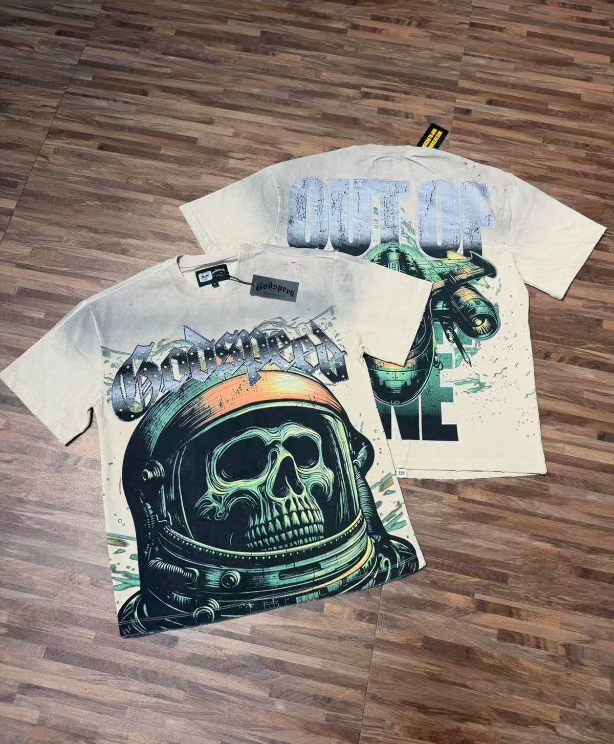 Godspeed Vintage Astronaut Skull Graphic T-Shirt – White