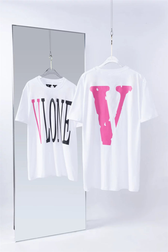 Vlone Classic Logo Graphic T-Shirt - White/Pink Hover Image