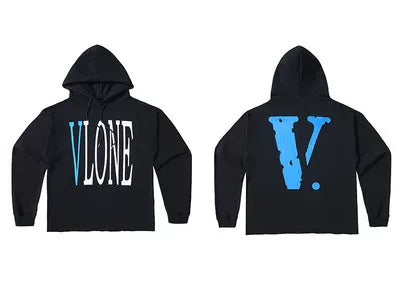 Vlone Classic Logo Graphic Hoodie - Black/Blue Hover Image
