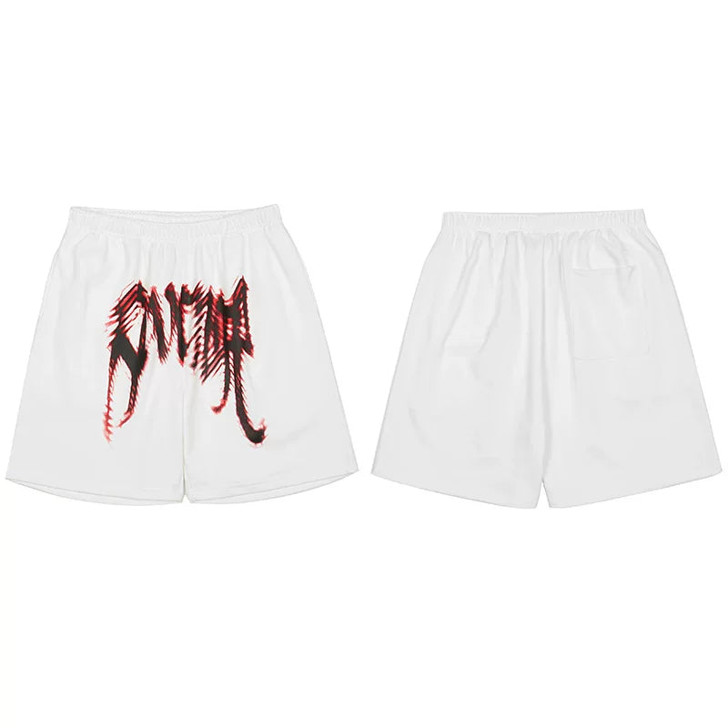 Revenge Red Skeleton Gothic Logo Shorts - White