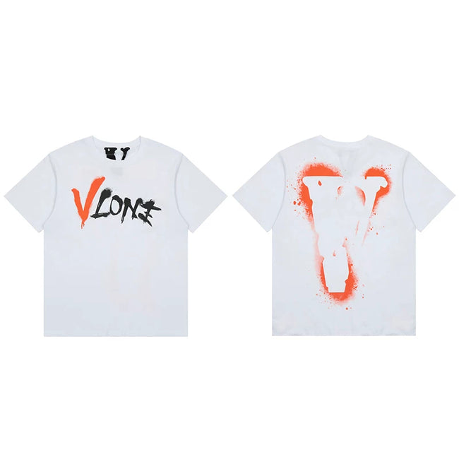 Vlone Spray Paint Logo Graphic T-Shirt - White/Orange Hover Image