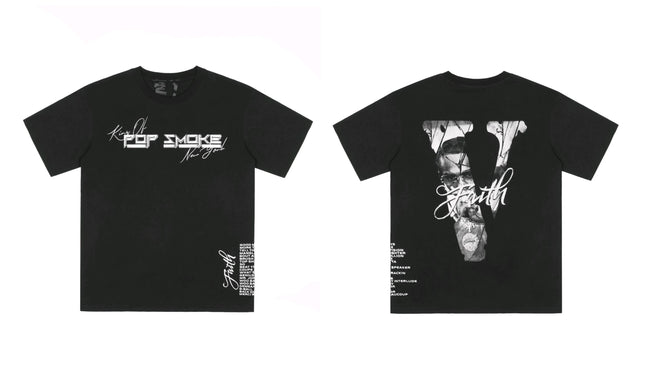 Vlone x Pop Smoke Tribute Portrait Graphic T-Shirt - Black Hover Image