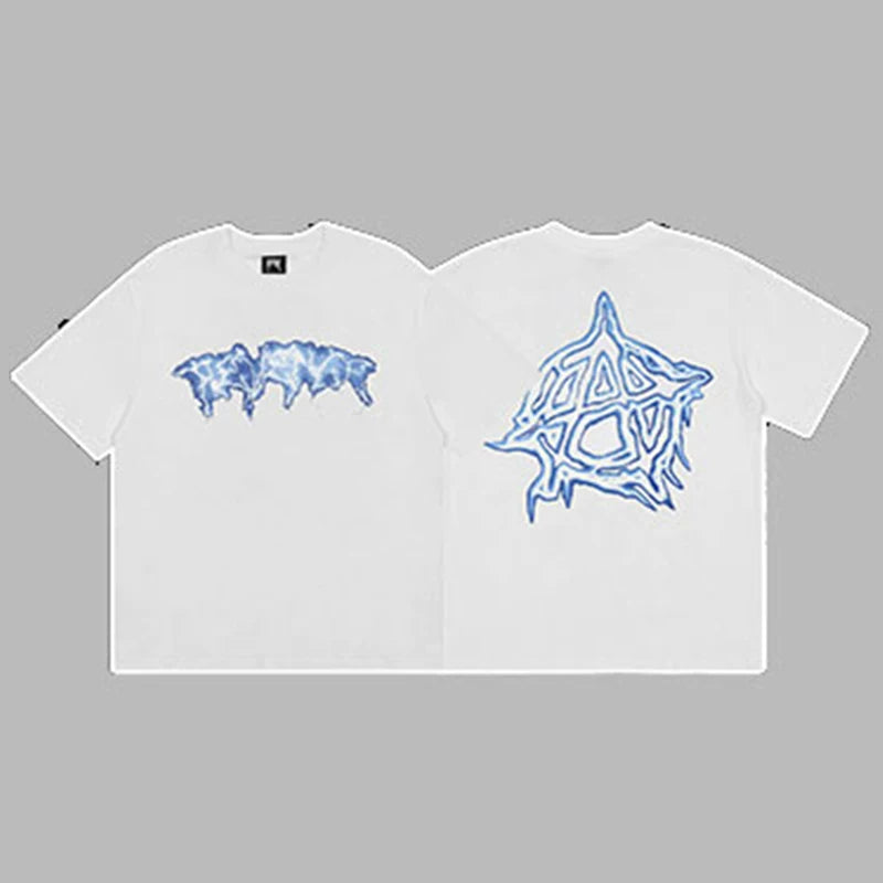 Revenge Silver & Blue Arch Logo & Anarchy Symbol Graphic Short Sleeve T-Shirt White