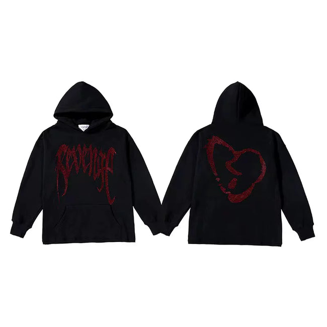 Revenge Rhinestone Broken Heart Arch Logo Pullover Hoodie red Hover Image