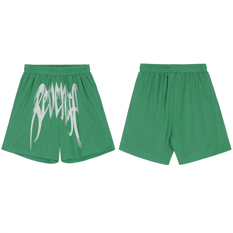 Revenge Gothic Logo Mesh Athletic Shorts - Green