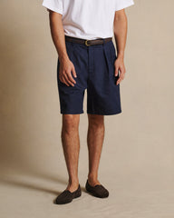 Double Pleated Chino Shorts - Navy