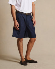 Double Pleated Chino Shorts - Navy