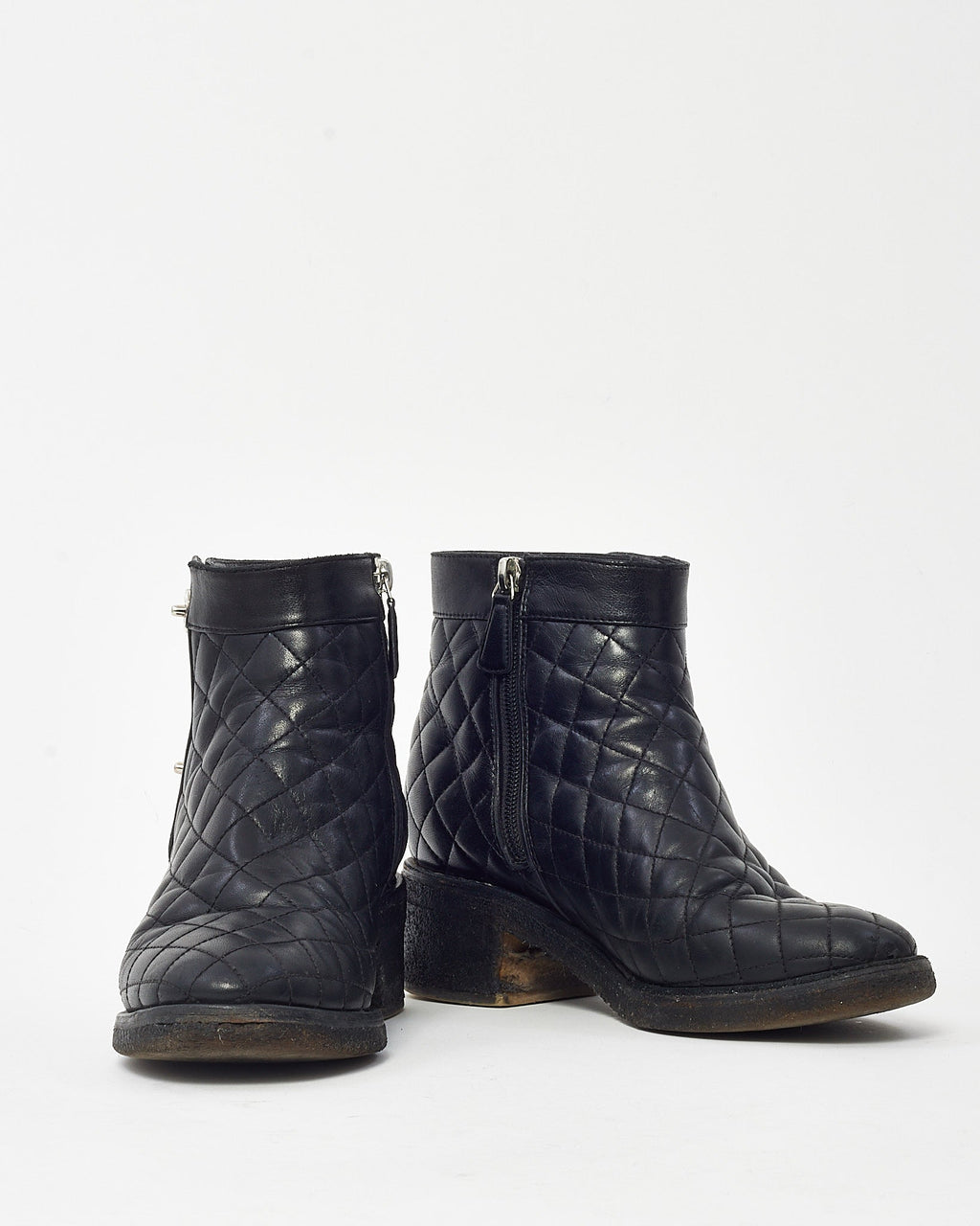 Chanel Black Quilted Leather CC Logo Short Zip Boots - 38