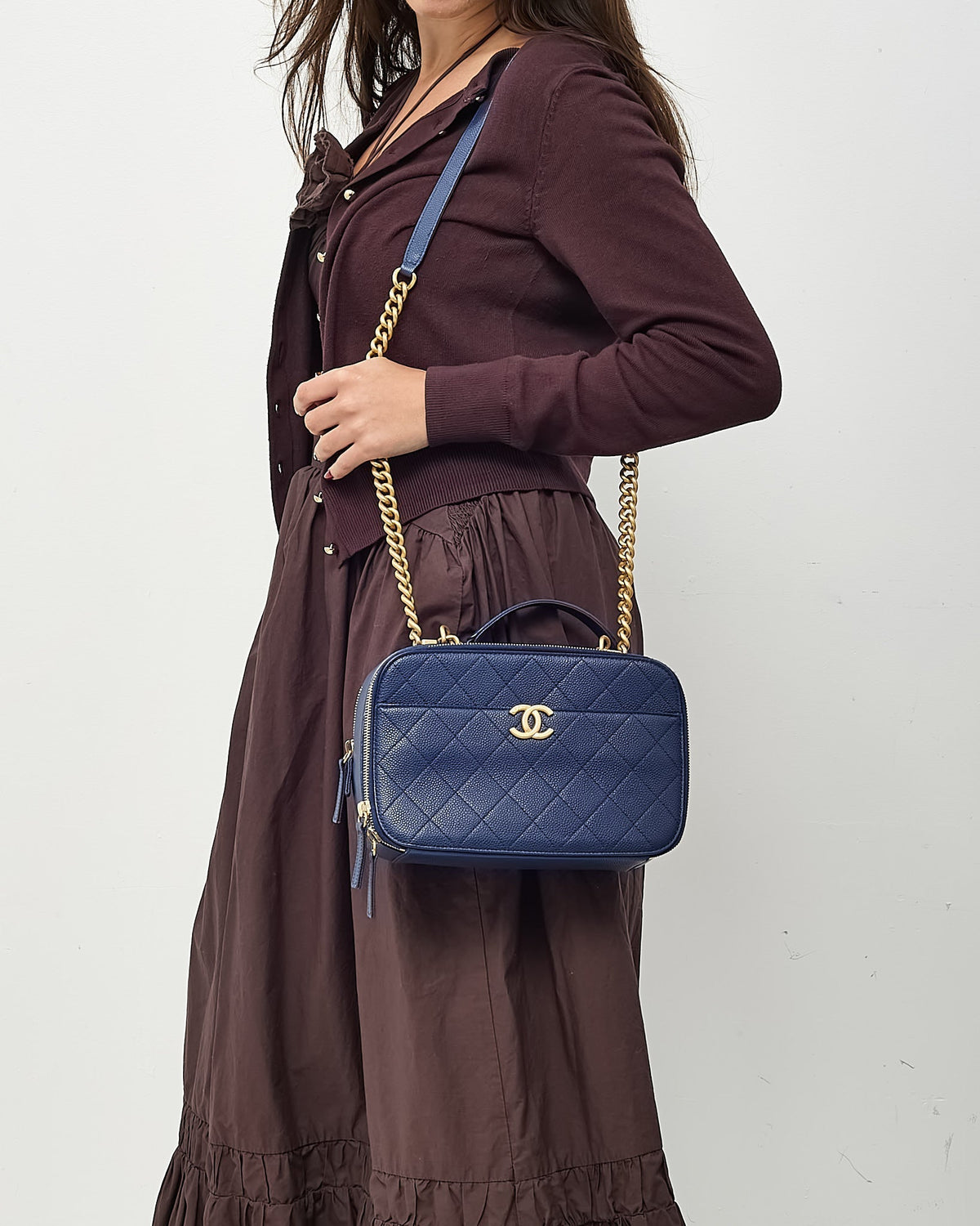 Chanel Blue Quilted Caviar Leather Business Affinity Camera Chain Bag GHW