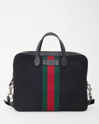 Gucci Black Techno Canvas Web Top Handle Briefcase with Strap