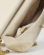Chanel White Caviar Leather Large Top Handle Flap Bag with Removable Strap
