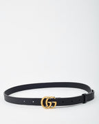 Gucci Black Leather GHW Thin GG Marmont Belt - 85/34