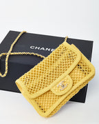 Chanel Coco Beach Yellow Mesh Macrame Small Flap Bag GHW