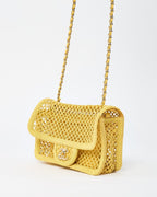 Chanel Coco Beach Yellow Mesh Macrame Small Flap Bag GHW