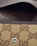 Gucci Dark Brown Leather and Beige and Brown GG Monogram Canvas Card Case Wallet