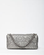 Chanel Silver Vinyl Graphic Edge Camellia Flower Accordion Flap Bag SHW