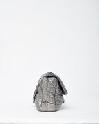 Chanel Silver Vinyl Graphic Edge Camellia Flower Accordion Flap Bag SHW