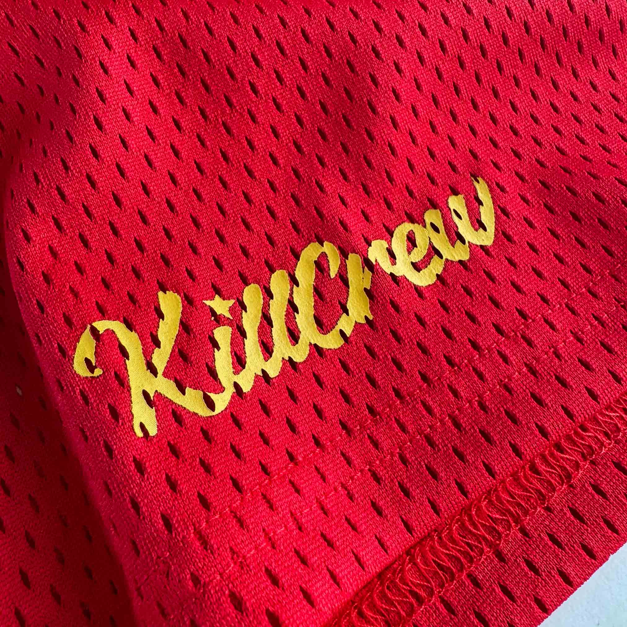 VENTED MESH SHORTS SCRIPT - RED / GOLD