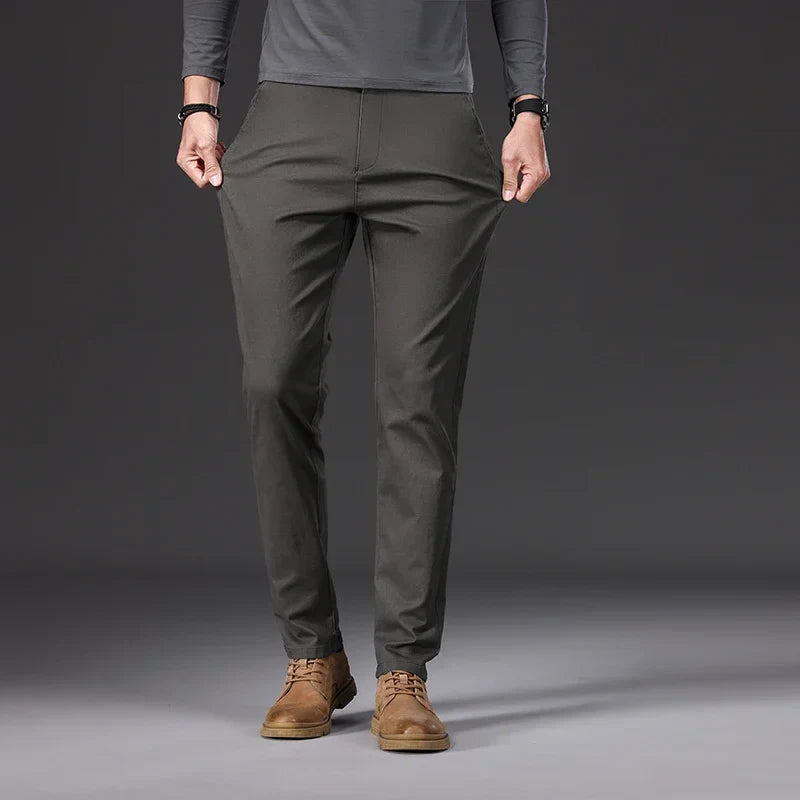 Men's Casual Slim Straight Trousers - 97% Cotton Comfortable Elastic Pants