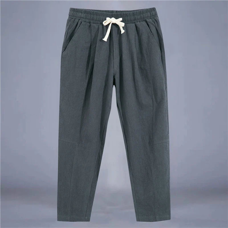 Men's Casual Loose Fit Cotton Trousers - Breathable Drawstring Pants