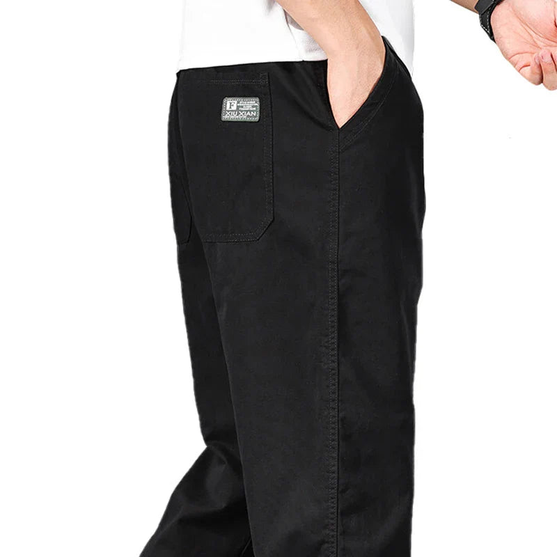 Men's Casual Cotton Pants with Relaxed Fit, Elastic Waist, and Drawstring
