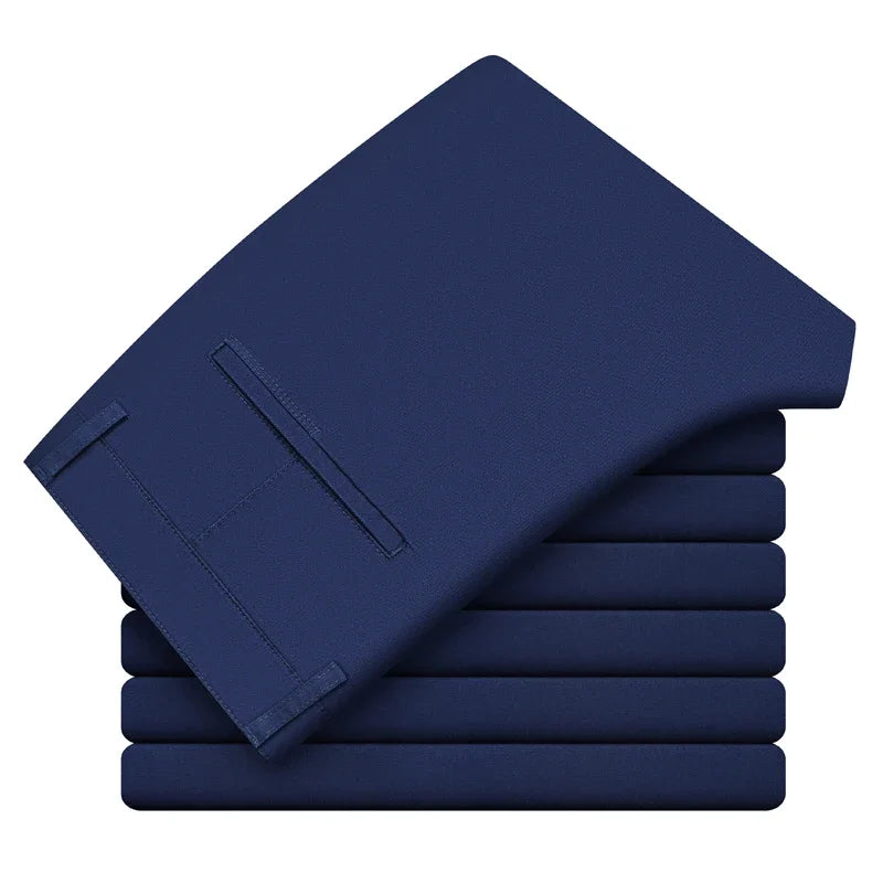 Men's Casual Slim Straight Trousers - 97% Cotton Comfortable Elastic Pants