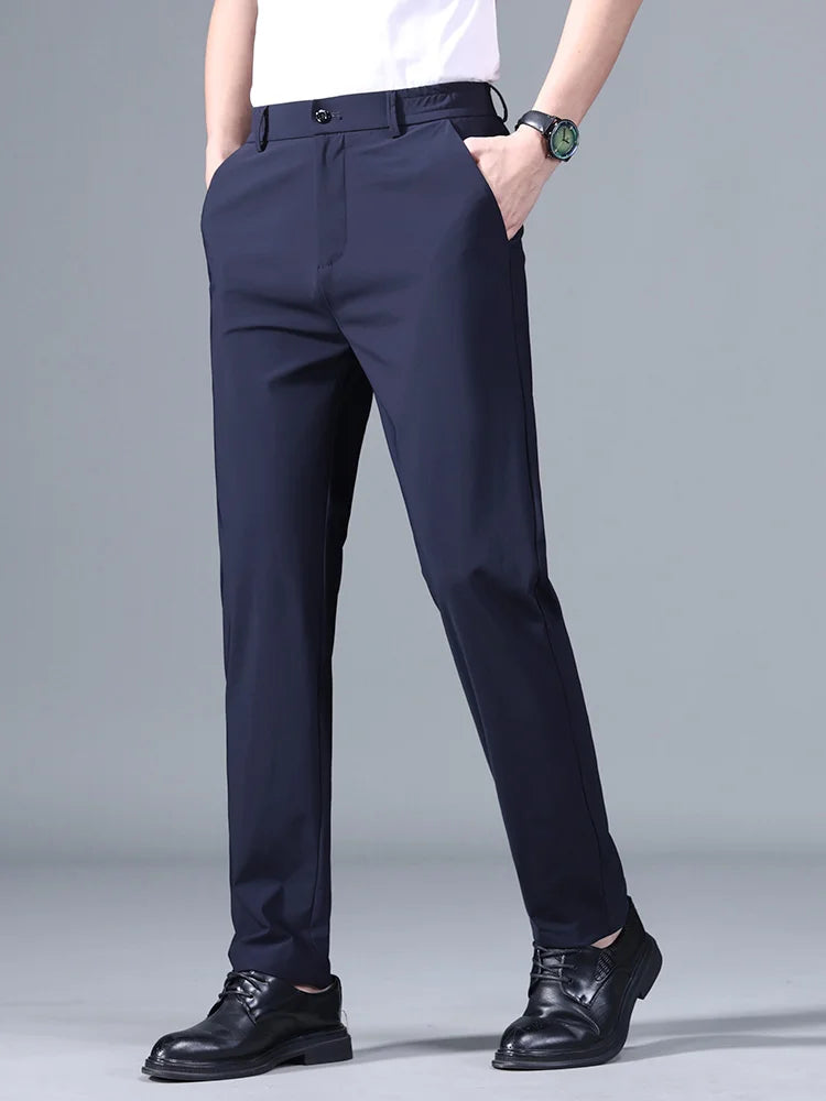 Men's Korean Classic Stretch Trousers with Elastic Waist - Slim Fit
