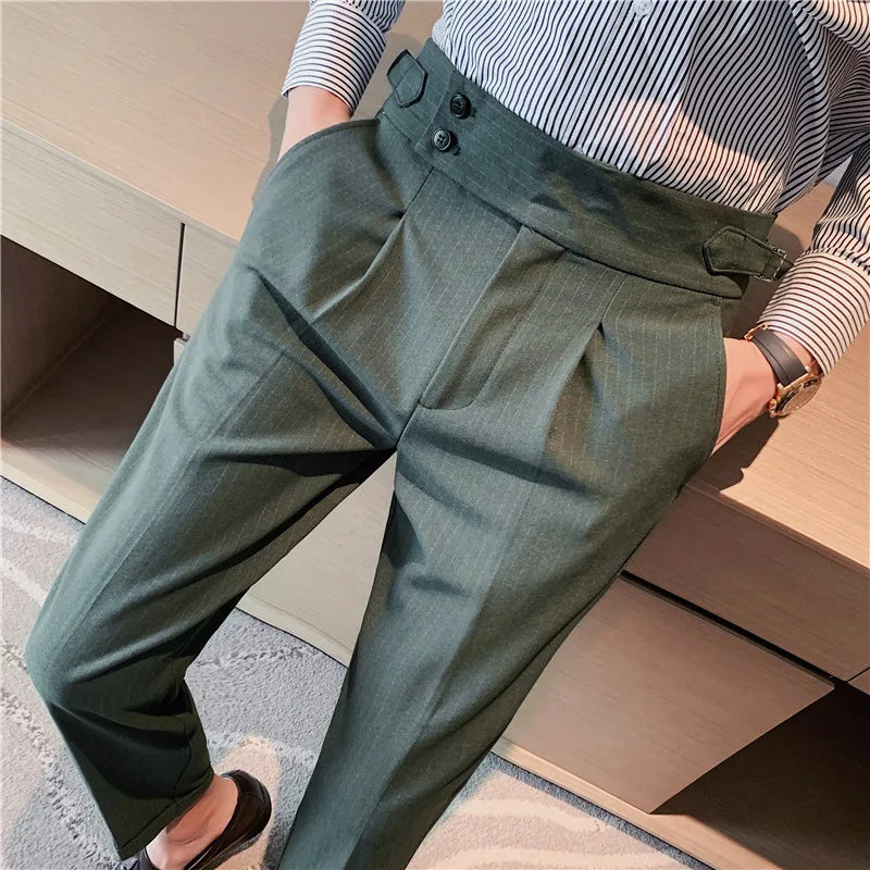 Men's High-Waisted Casual Dress Pants with Belt - Various Colors