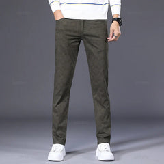 Men's Cotton Stretch Plaid Casual Pants - Slim Fit, Straight Fit, Classic Men's Trousers