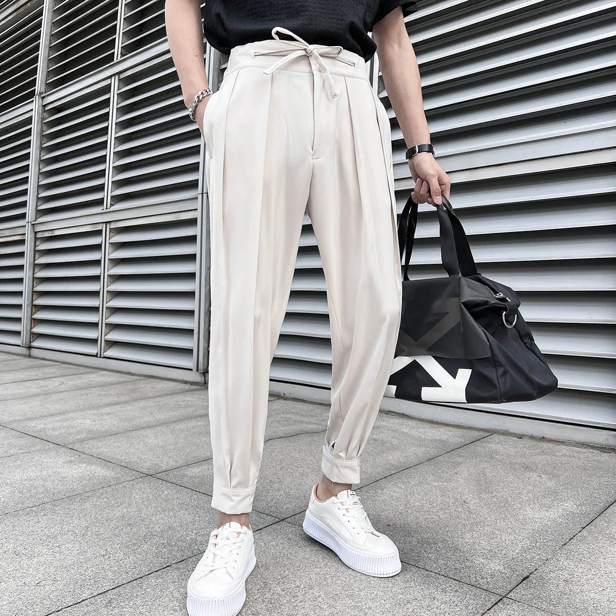 Men's Loose Fit Drape Pants with Elastic Waistband - Various Colors