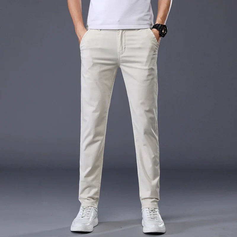 Men's Casual Long Elastic Straight Pants - Various Colors