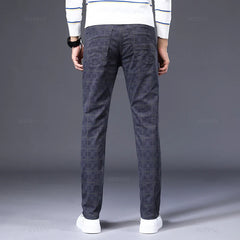 Men's Cotton Stretch Plaid Casual Pants - Slim Fit, Straight Fit, Classic Men's Trousers