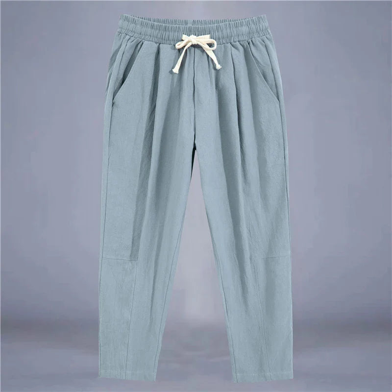 Men's Casual Loose Fit Cotton Trousers - Breathable Drawstring Pants