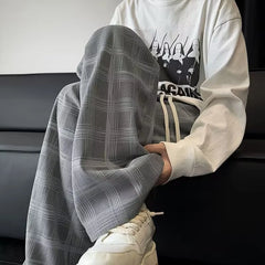 Men's Checkered Loose Fit Wide Leg Casual Pants